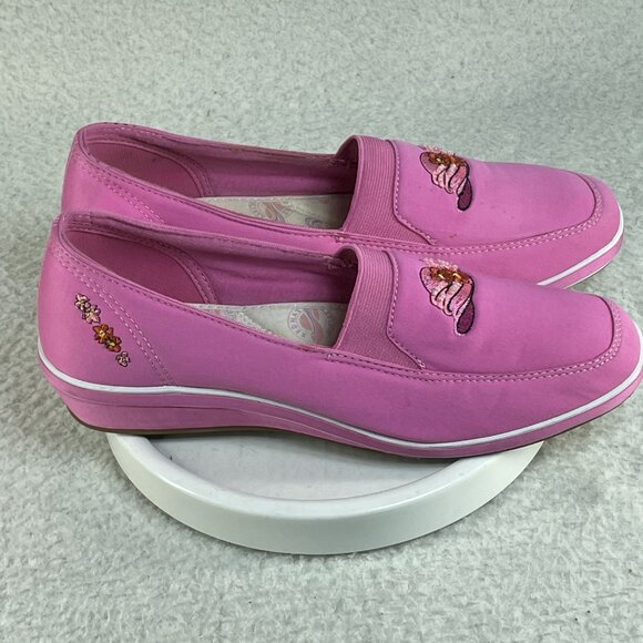 Keds Grasshoppers Shoes Womens 10W Pink Red Hat Society Slip On Wedge Heel - Picture 2 of 10